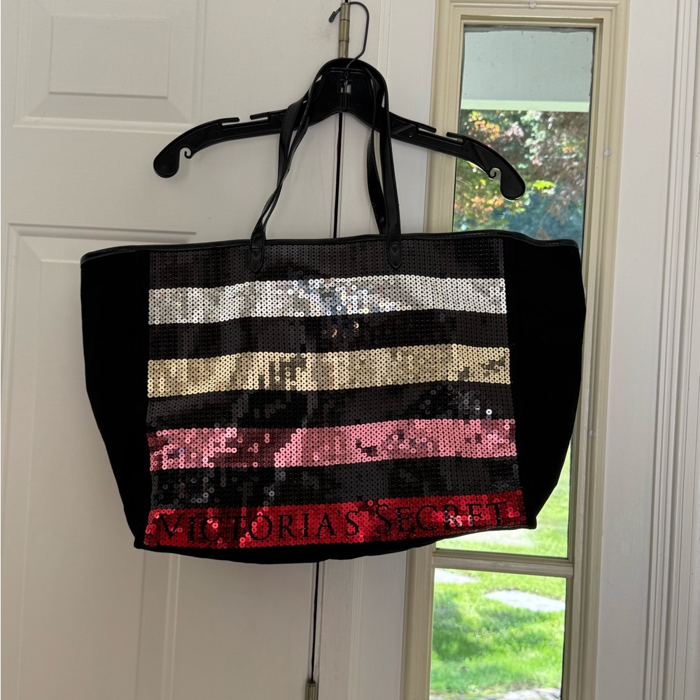 Victoria's Secret Black and Pink Sequin Tote